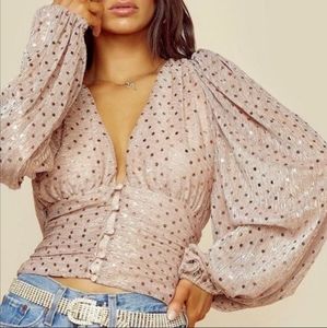 For Love And Lemons Pink Polka Dot Blouse